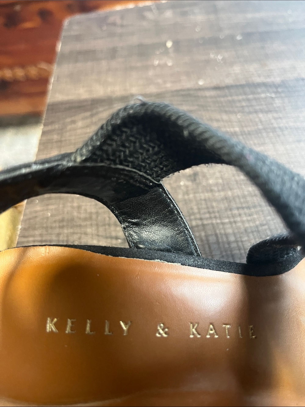 Kelly & Katie Black Crisscross Wedge Sandals - Picture 3 of 5